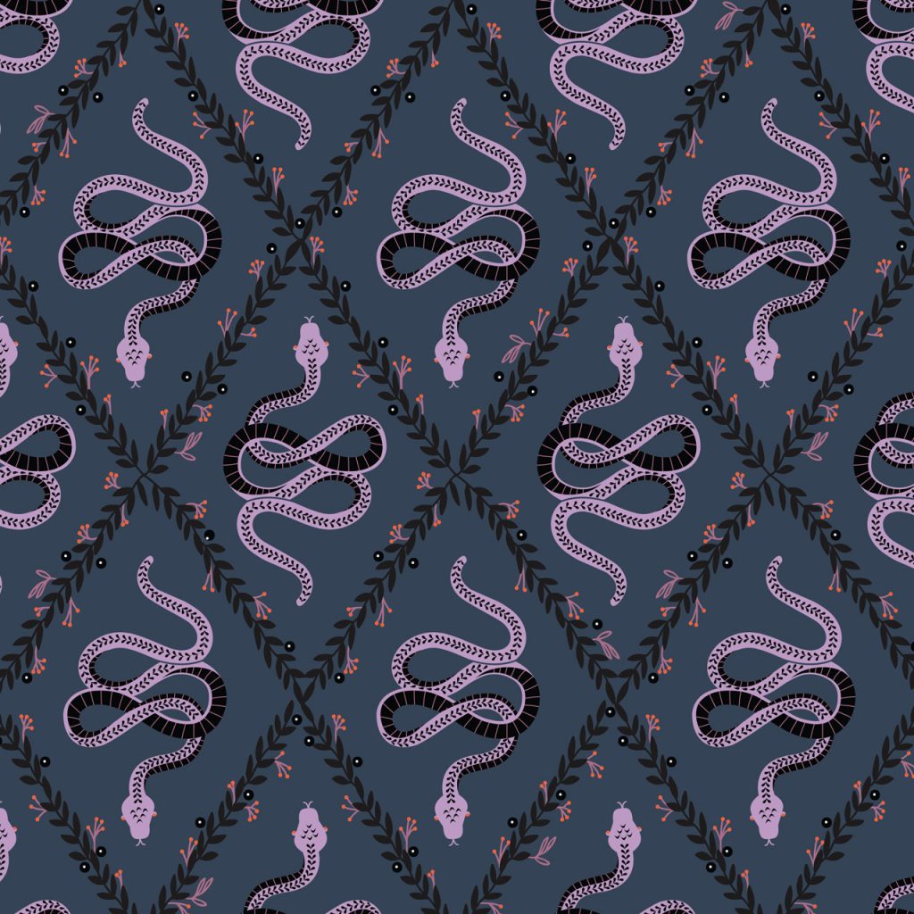 spellbound by sally mountain snakes halloween fabric collection
